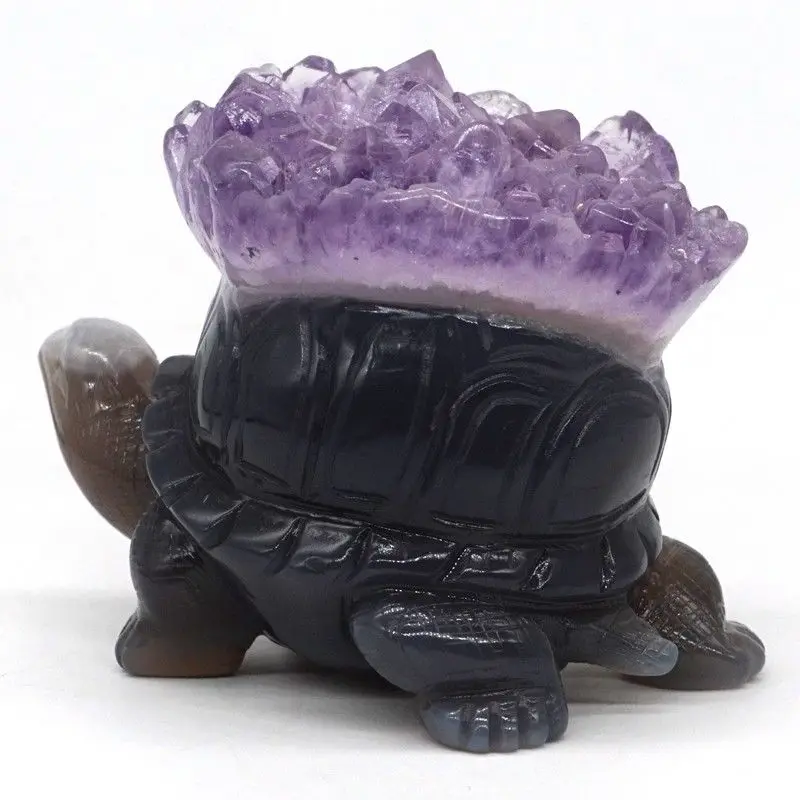 Статуэтка черепахи &quotЧерепаха 3 5 натуральный агат Geode с аметистом резные Ремесло