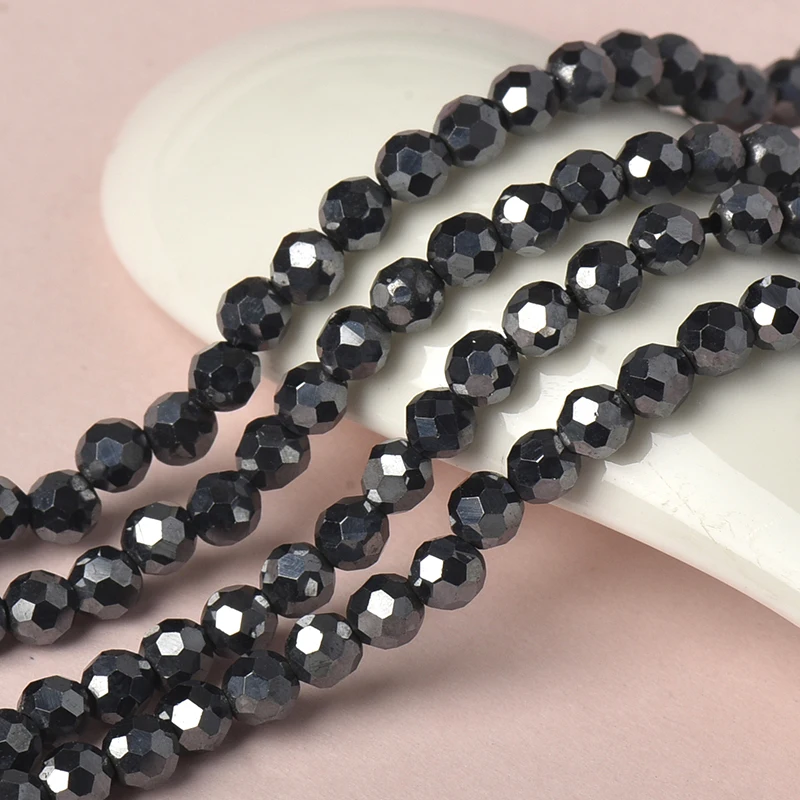 

Full of pure black luster The surface of each bead has multiple polygonal shapes 3mm-2mm Terahertz Stone Loose beads