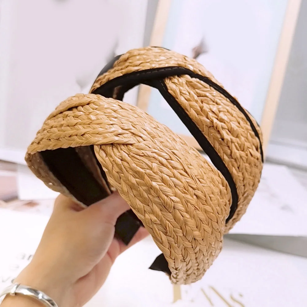 Повязка для волос в богемном стиле соломенный Плетеный ободок с узлом ручная
