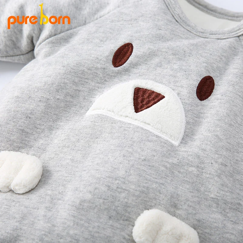 Pureborn детские комбинезоны зимние теплые Одежда для новорожденных с длинным