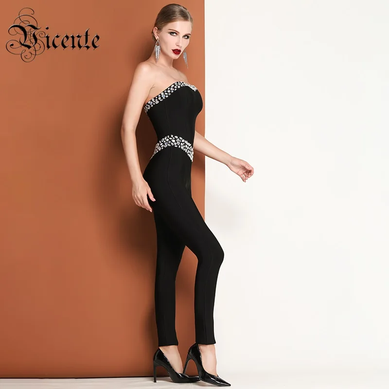 VC HOT 2020 New Fabulous Luxe Diamond Embellished Women Celebrity Party Playsuit Wholesale Bandage Jumpsuit | Женская одежда