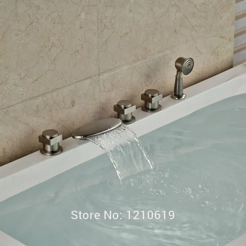 Новый водопад 5 шт. смеситель для ванной кран никель Матовый душ ванна на бортике |