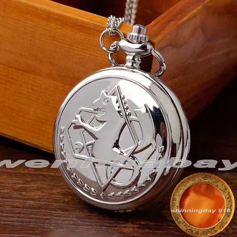 Модные маленькие кварцевые карманные часы Серебристый цельнометаллический Алхимик с цепочкой на ожерелье для мужчин и женщин из нержавеющей стали relogio de bolso