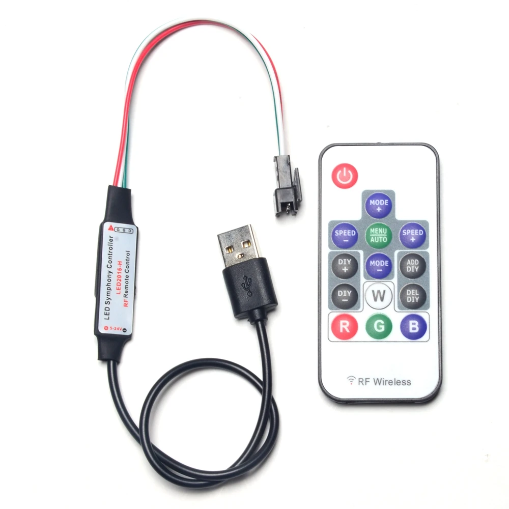 USB контроллер для 3 Pin WS2812 цифровой светодиодный пиксель полосы с Беспроводной RF пульт дистанционного управления DIY WS2812B управление JST Соединительный кабель SK6812