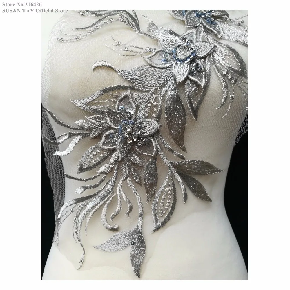 Новинка серое платье ручной работы с блестками и бисером украшенное 3D