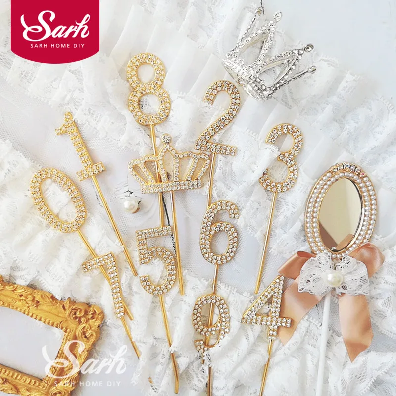 

1Pc Gold Diamond-studded Number"0-9" Crown Collection Cake Topper for Party Decoration Dessert lovely Gifts