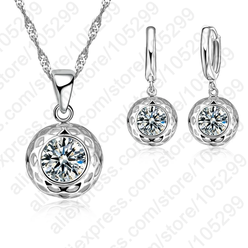 

Elegant 925 Sterling Silver Cubic Zircon Necklace&Earring Pendant Jewelry Sets Women Wedding Gifts