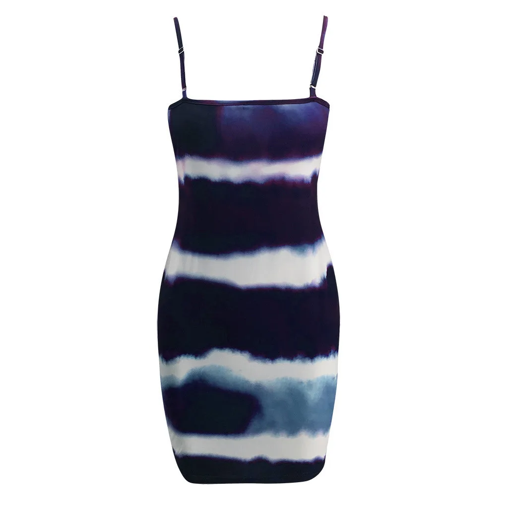 

Women Sexy Printed Slim Tie Dyeing Club Party Mini Dress Strapless Spaghetti Strap Sleeveless Summer Casual Beach Dress Dresses