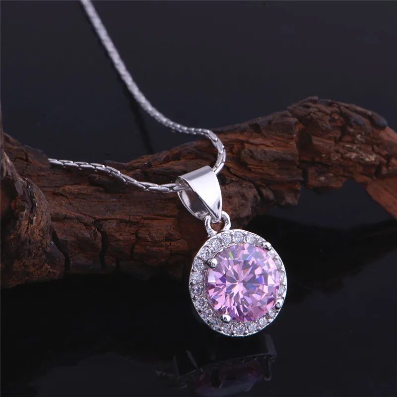 Ожерелье женское круглое из серебра 925 пробы с фианитом|necklace women|pink necklacenecklace women