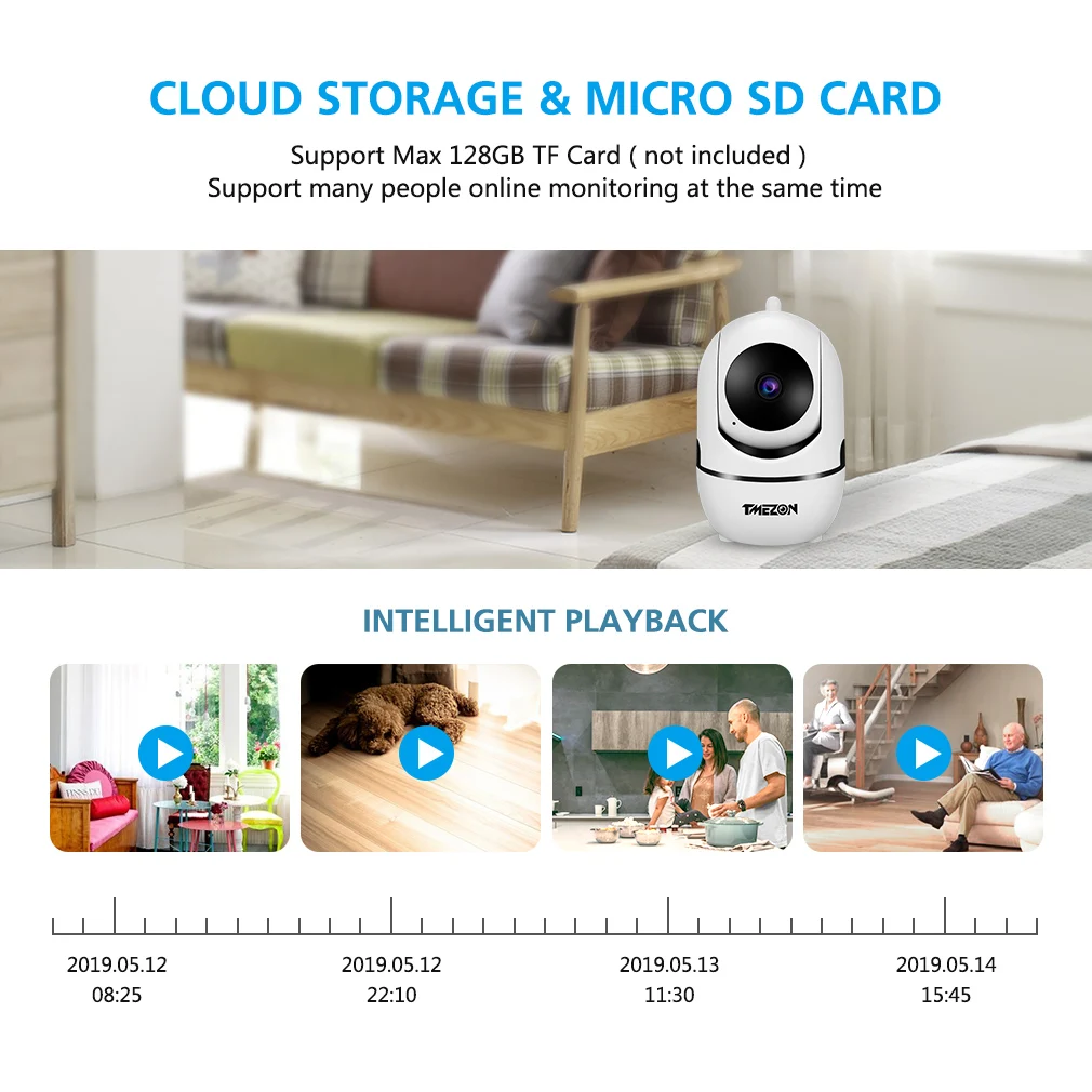 TMEZON 1080P радионяня HD WiFi Беспроводная домашняя безопасность 2.0MP ИК-камера видеонаблюдения с двухсторонней аудио IP-камерой