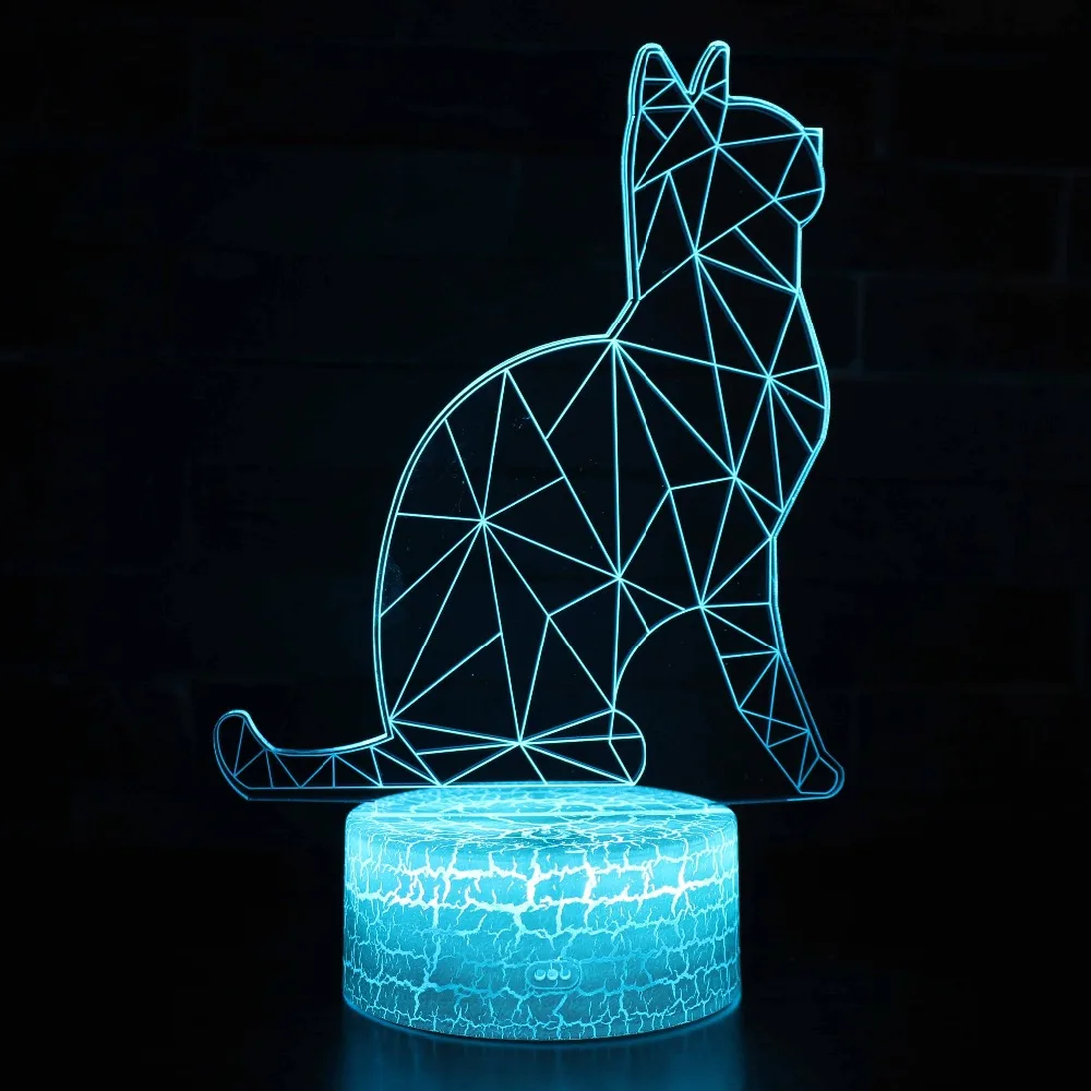 3D Визуальный Кот ночник животное светодиодный 7 цветов сменная лампа настроения USB Иллюзия Настольная лампа для дома декоративная как детская игрушка подарок