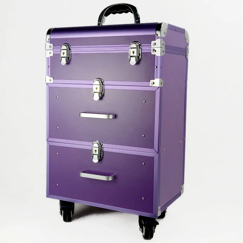 purple Красота Cometic чехол Профессиональный тяга косметический ящик для хранения косметики Органайзер портативный для макияжа чемодан косметическая сумка - Цвет: purple