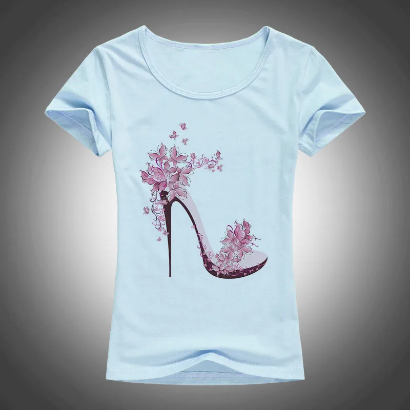 Футболка женская с принтом на высоком каблуке Милый хлопковый топ коротким
