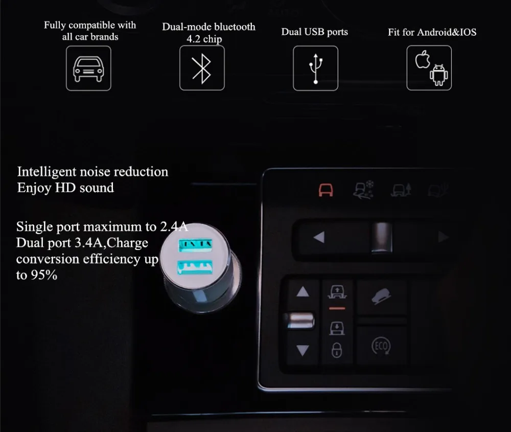 Автомобильное зарядное устройство Xiaomi ROIDMI 3S Bluetooth 5V 3.4A с умным приложением для