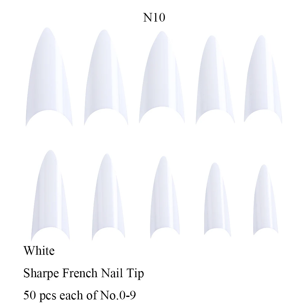 N10 White 500 шт акриловые накладные ногти, искусственные Искусственные Шпильки для ногтей, французские половинчатые накладные ногти для наращивания ногтей, Маникюрный Инструмент JI872 - Цвет: N10 White