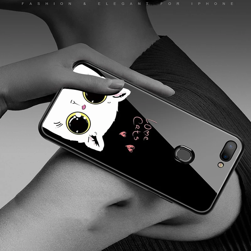 Милый мультфильм закаленное Стекло задняя крышка для OPPO R15 мечта зеркало