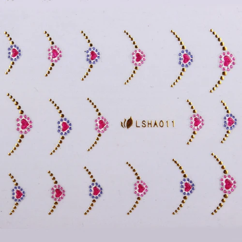 24 листа золотые металлические наклейки для ногтей с 3D красочными стразами