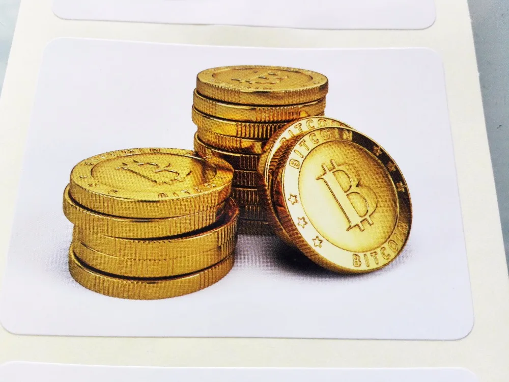 150pcs/lot  7x5cm BITCOIN cryptocurrency paper label sticker with gloss lamination, Item No.FS11