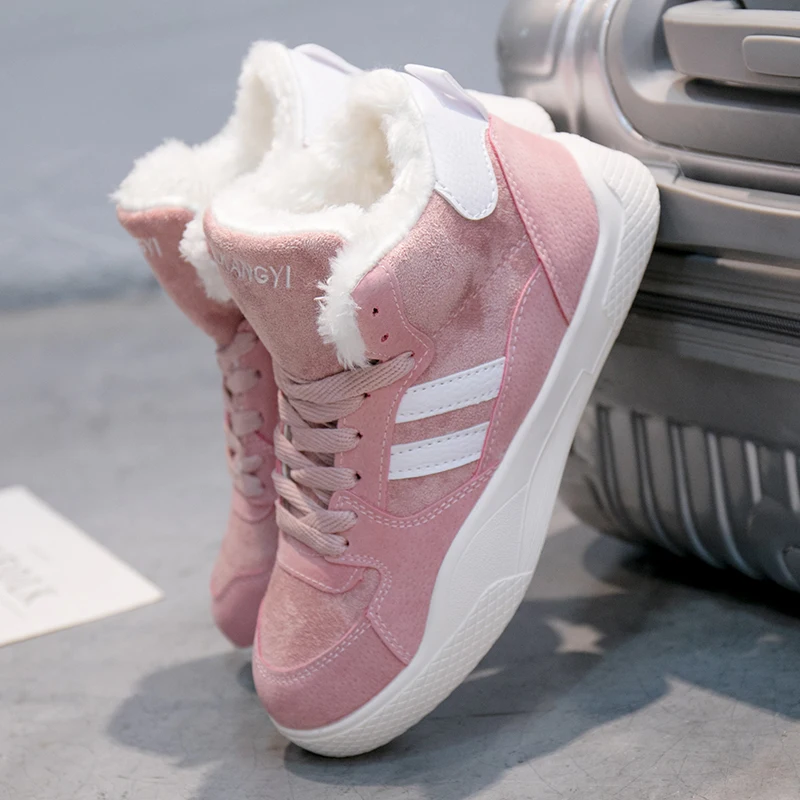 Pink ERNESTNM/женские ботинки; Новинка; теплые плюшевые водонепроницаемые ботильоны из флока для женщин; зимние ботинки черного цвета; Botines Mujer; коллекция года; ботинки на платформе - Цвет: Pink