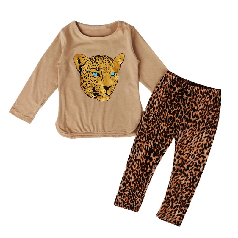 Модный комплект одежды для девочек футболка с длинным рукавом + леопардовые