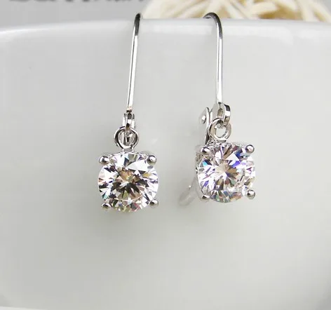 Женские сережки подвески с имитацией бриллиантов круглые из стерлингового