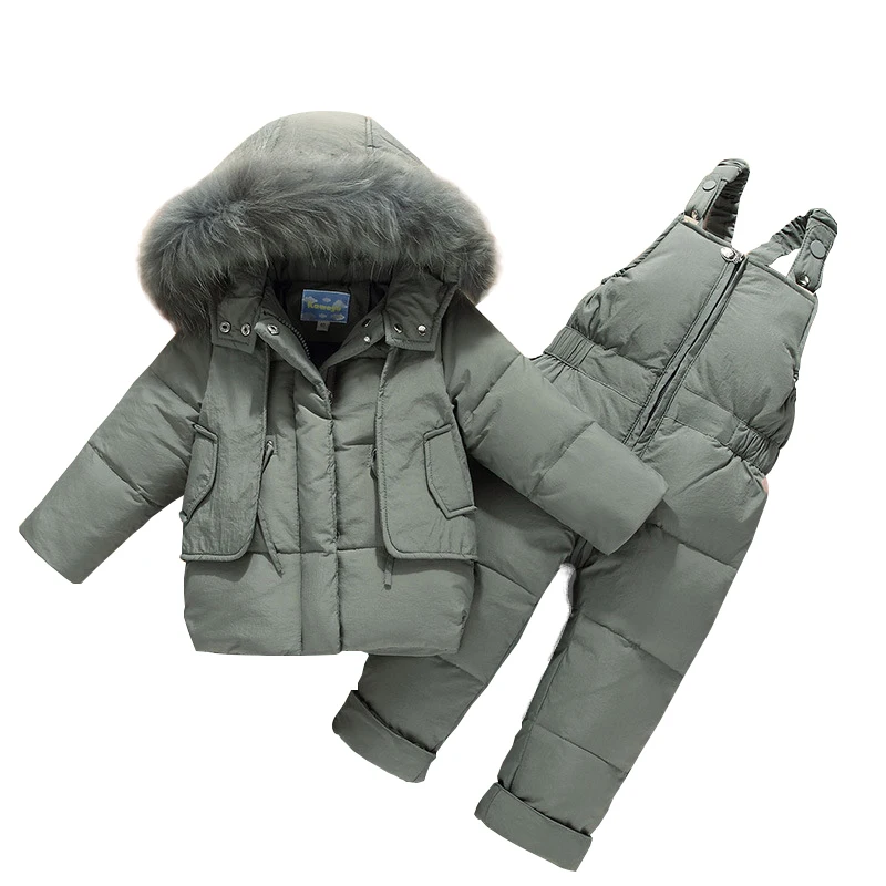 

Winter Kids Clothes Baby Girls and Boys Snowsuit with Snowbib and Puffer Jacket Outerwear Skisuit overalls Set Russian Clothes