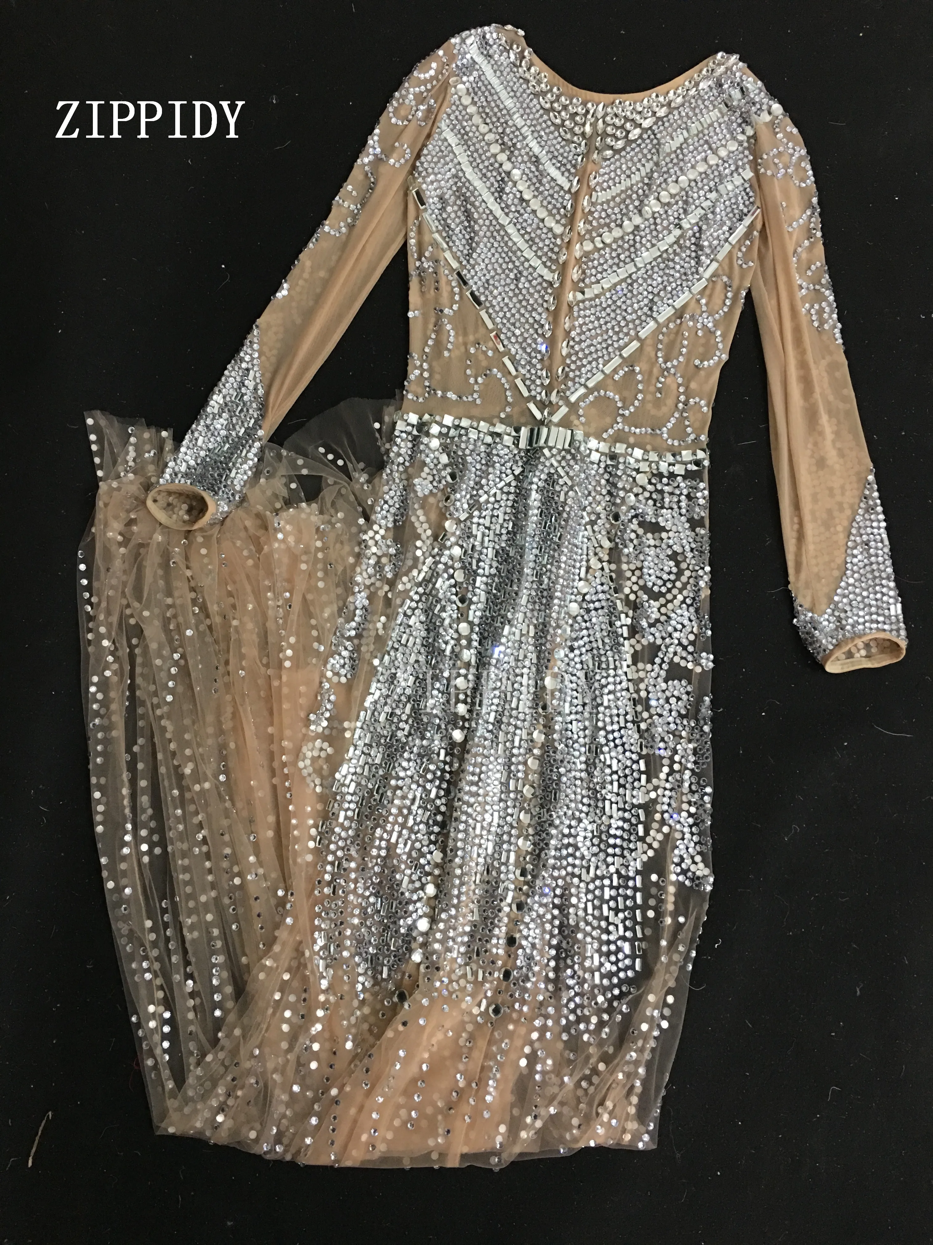 Блестящее дизайнерское длинное платье для дня рождения праздничное прозрачное