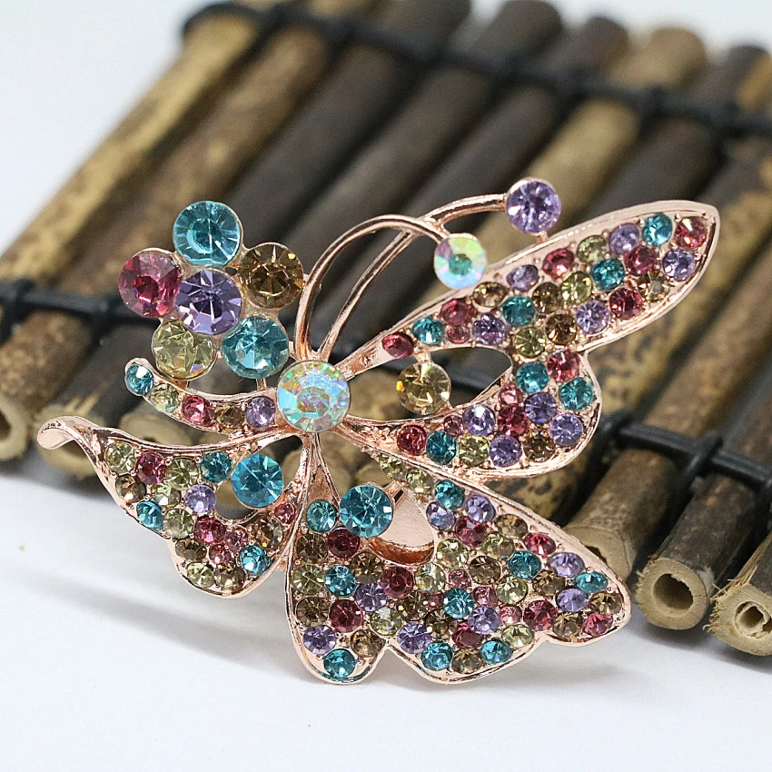 Wholesale price animal design 46*64mm rose gold-color pins 8 colors rhinestone crystal fashion clothes weddings jewelry L | Украшения и