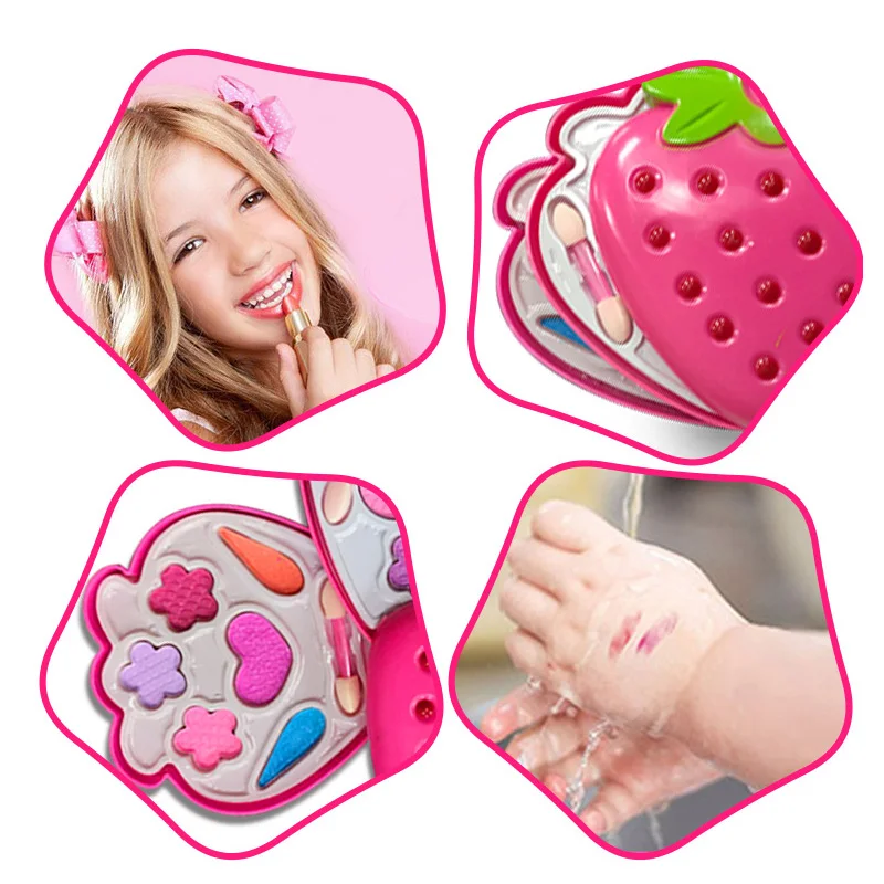 

1 Set Kids Girls Makeup Tool Kit Toy Children Girls Pretend Play Make Up Toys Box Cosmetics Play Sets Toy Strawberry Shape