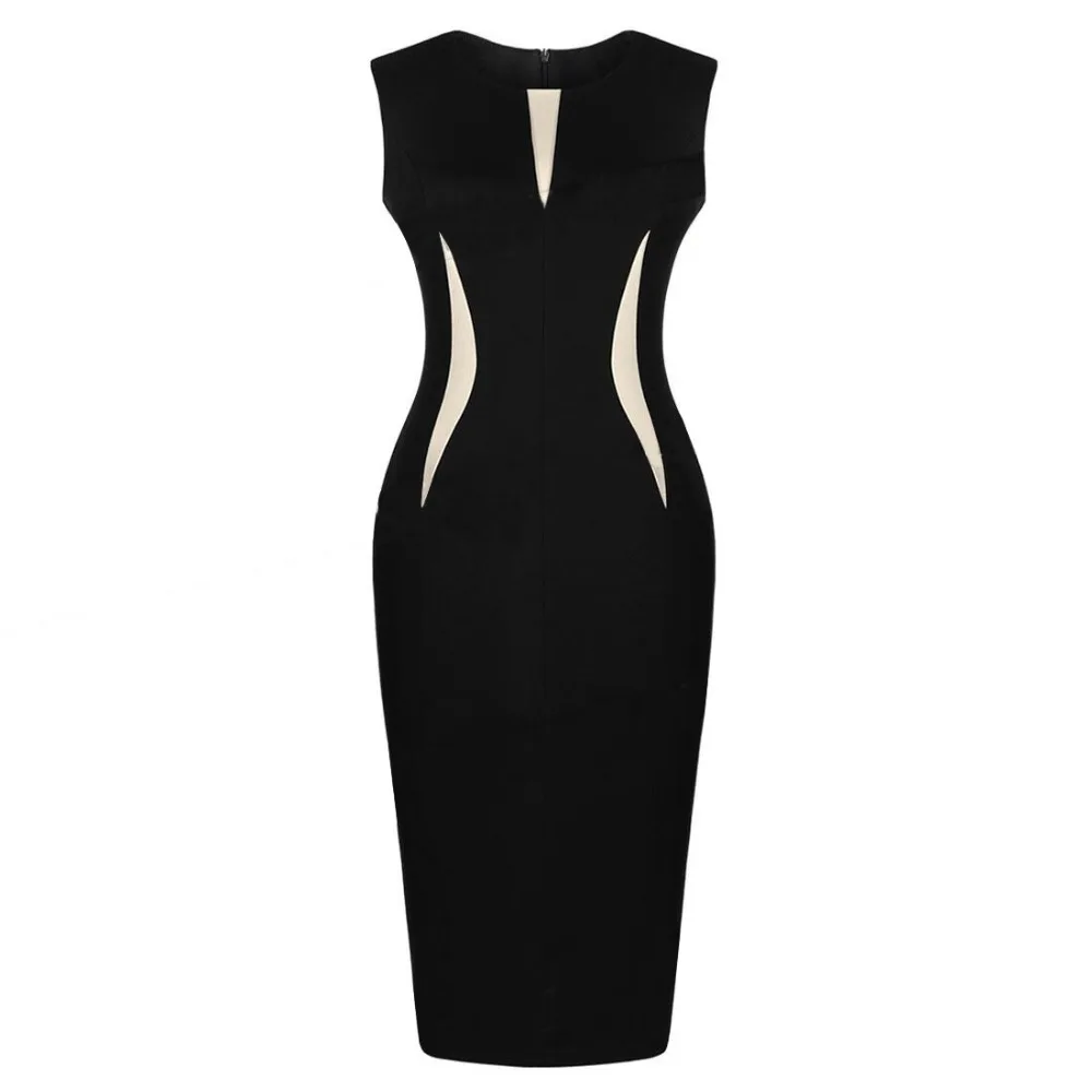 2017 women wearing sexy summer fashion collar sleeveless dress color stitching pencil | Женская одежда