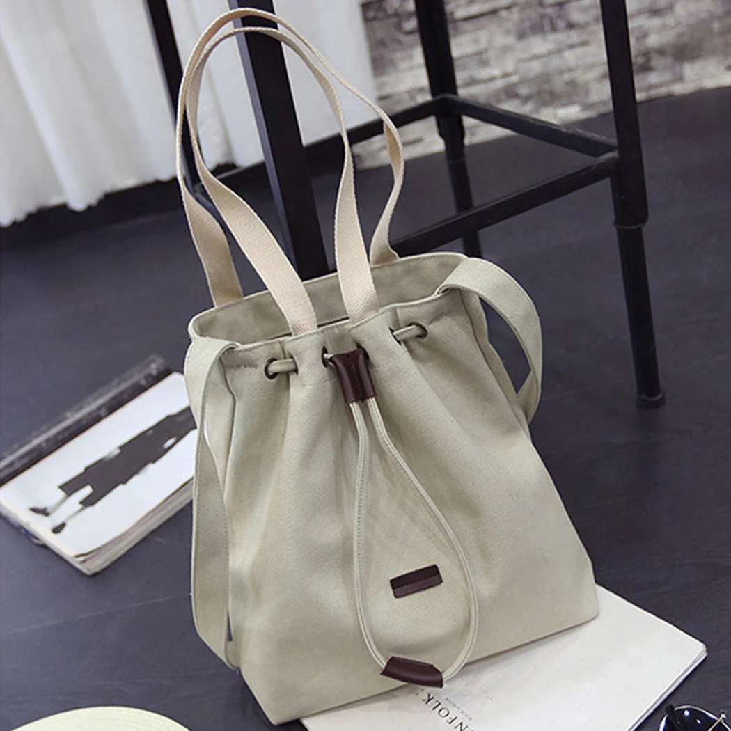 

Coofit 2018 New Spring Girls Shoulder Bag Female Canvas Drawstring Handbag Simple Casual Shopper Bags For Women Girls Tote Bags
