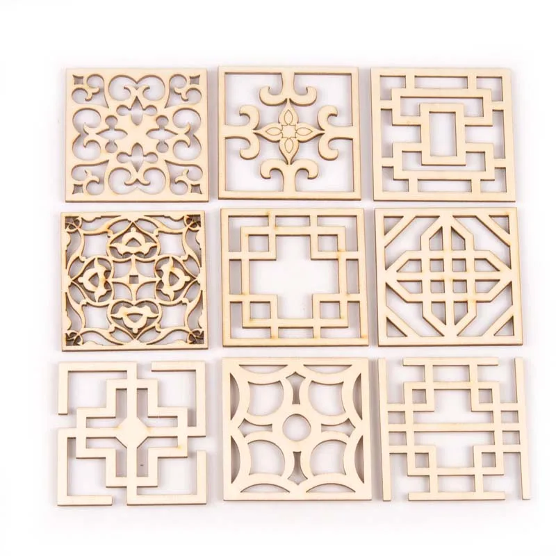 5 шт. Круглый/квадратный кружевной узор необработанные деревянные Ломтики DIY