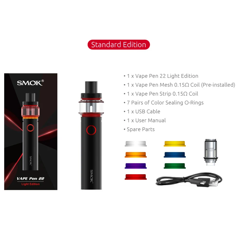 SMOK Vape ручка 22 светильник испаритель с 1650 мАч 4 мл распылитель электронная