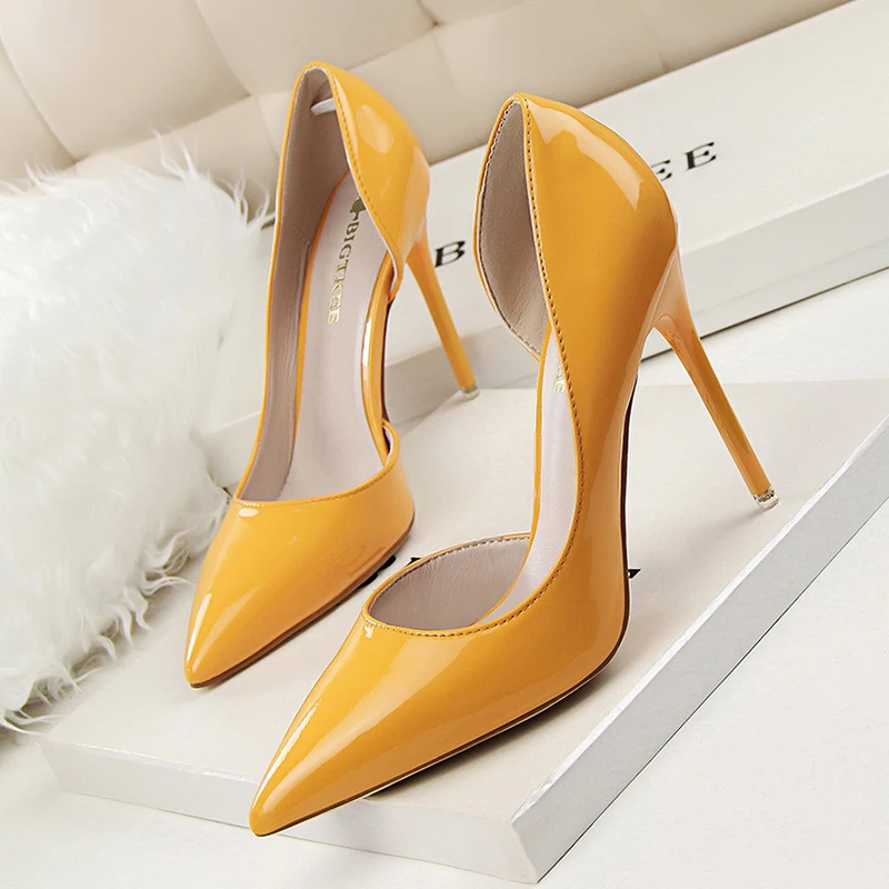 Женские туфли лодочки на высоком каблуке BIGTREE zapatos de mujer verano желто розовый цвет