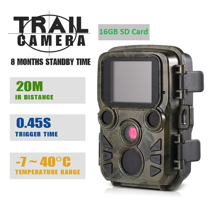 H501 16GB SD Card PDDHKK 2,4 дюймов ЖК-дисплей 1080P 16MP мини-камера для съемки дикой природы фото-ловушки охотничья камера с ИК ночного видения видеосъемка - Цвет: H501 16GB SD Card