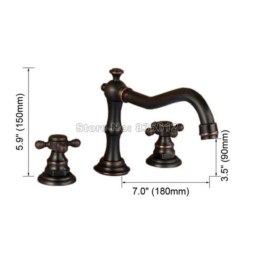 

3 Hole Deck Mounted Bathroom Basin Sink Faucet Classic Black Oil Rubbed Bronze Dual Cross Handles Vessel Sink Mixer Taps Whg004