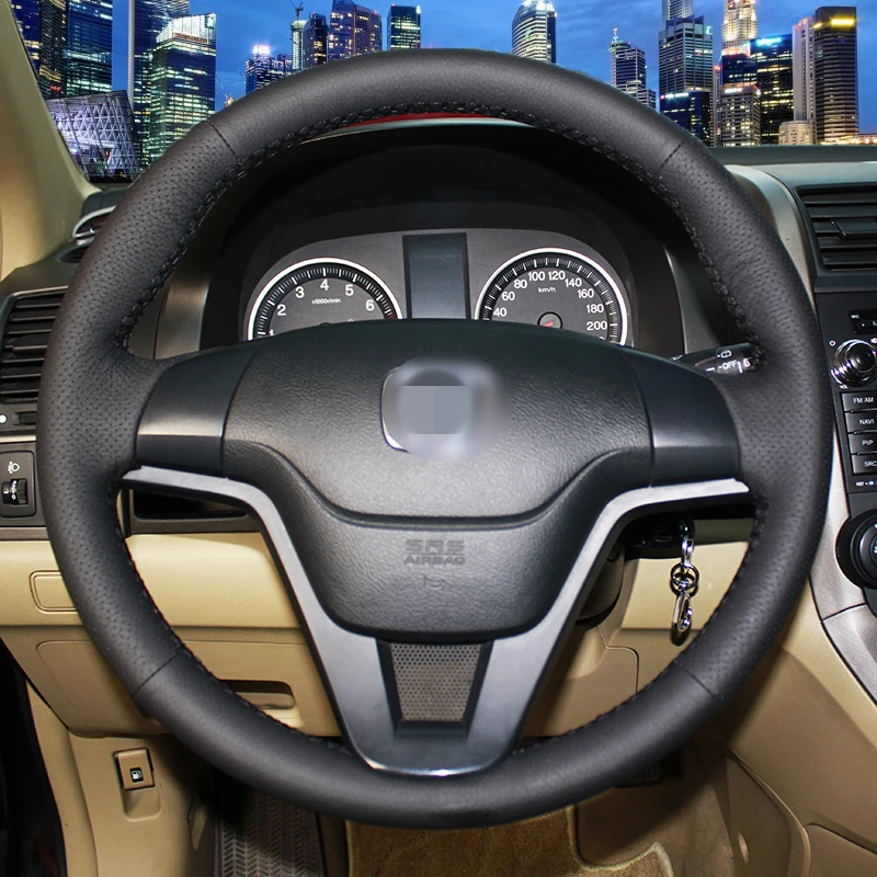 Фото BANNIS сшитый вручную черный кожаный чехол на руль для Honda CRV 2007-2011 №2
