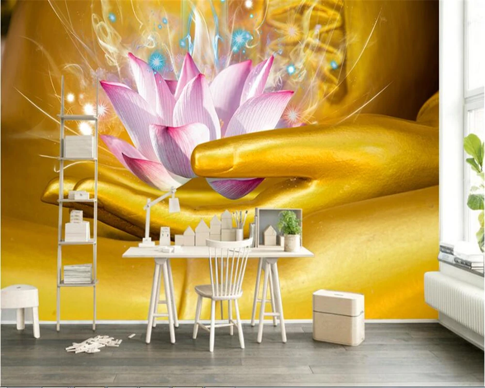 beibehang Fashionable senior golden wallpaper bergamot lotus pagoda carved art background wall papel de parede | Обустройство дома