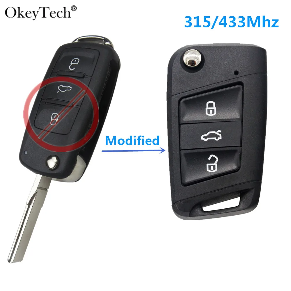Okeytech 3 кнопки 315/433 МГц MQB флип модифицированный Автомобильный Дистанционный ключ