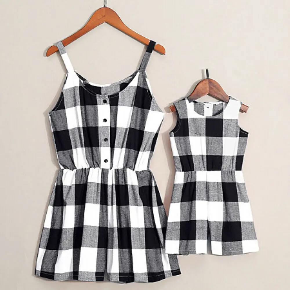 Женский клетчатый комбинезон без рукавов для родителей и детей летняя одежда