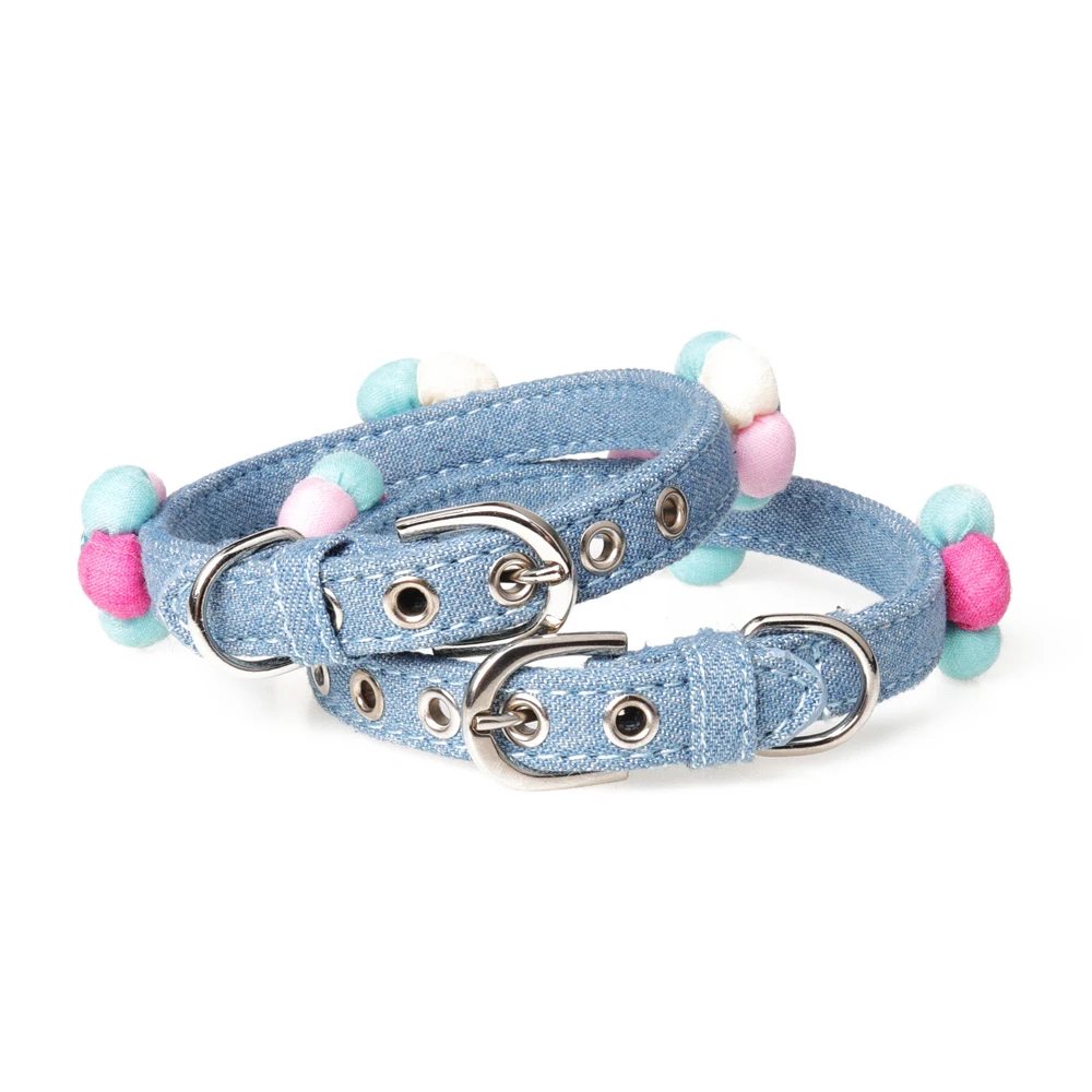 Handmade Small Pet Cat Dog Collar Soft Jean Chihuahua Puppy Kitten Choker Flower Charm Adjustable | Дом и сад