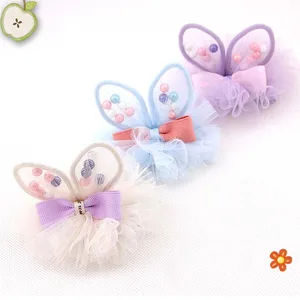 Женская шпилька для волос, заколка для волос в виде цветка йоркширского терьера, милая продажа, украшенные бисером кроличьи уши