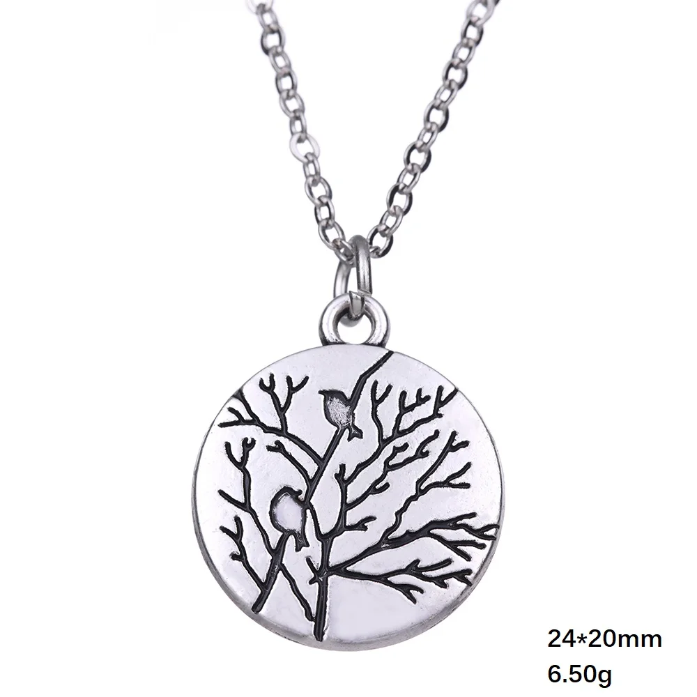 LIKGREAT декорации круглый кулон ожерелье античный серебряный цвет дерево птица