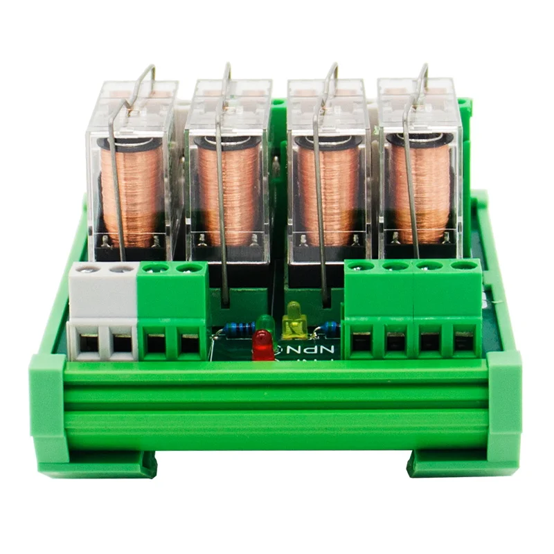 4-Канальный Релейный Модуль OMRON DPDT с din-рейкой и 4-канальным разъемом для установки