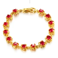 delicate red zirconi bracelet womens girl jewelry yellow gold filled round cut crystal fashion bracelet beautiful gift