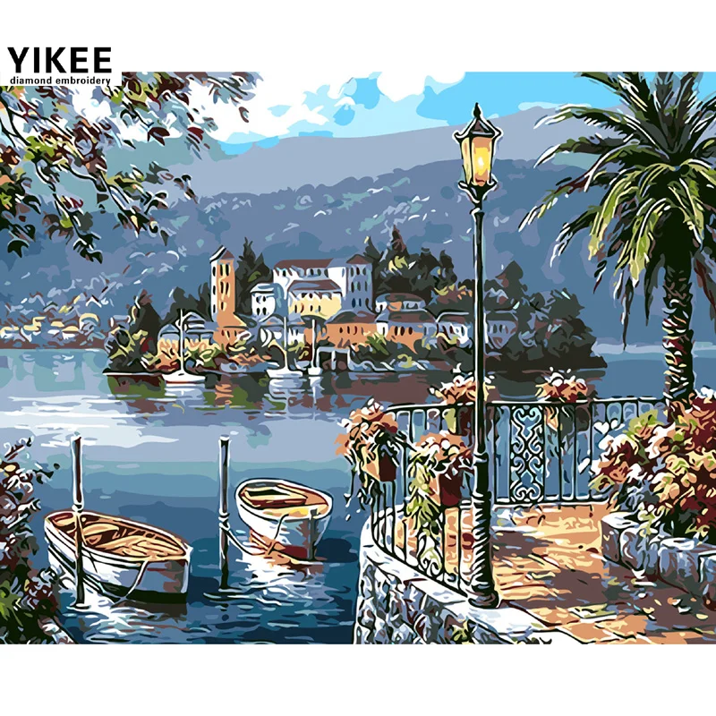 Алмазная картина квадратной формы пейзаж 5d алмазная diy лодка краска со стразами |
