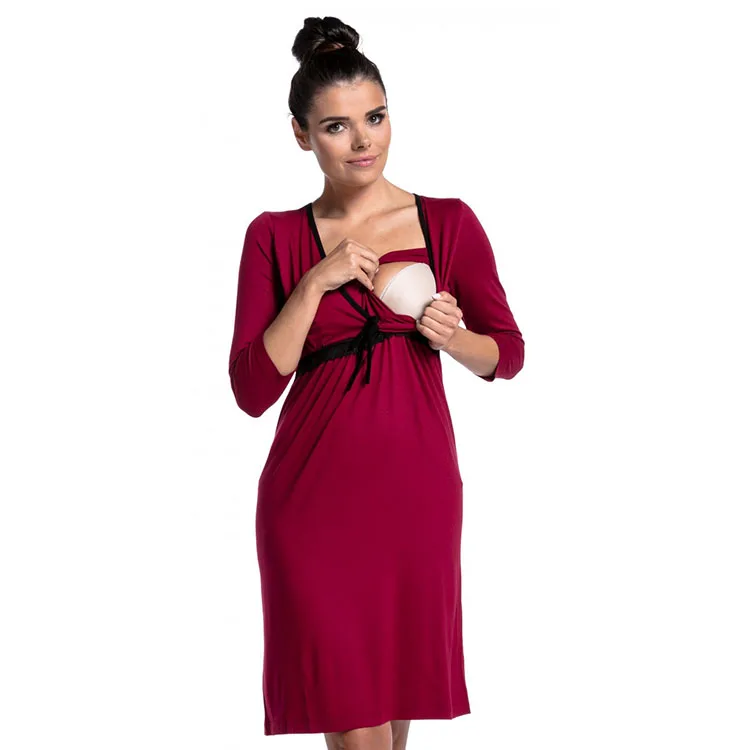 Wine red Bonjean модные Уход пижамы Кружева v-образным вырезом для беременных ночная рубашка для грудного вскармливания Для женщин для беременных пижамы для Ночная сорочка для беременных - Цвет: Wine red