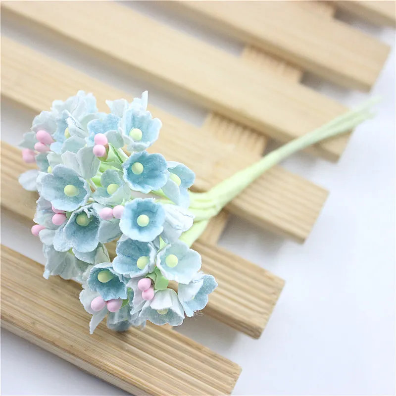 light blue 8 наборов/40 маленьких цветов 1 см мини бумажный цветок розы искусственный цветок мини Флокирование тканевый счастливый цветок - Цвет: light blue