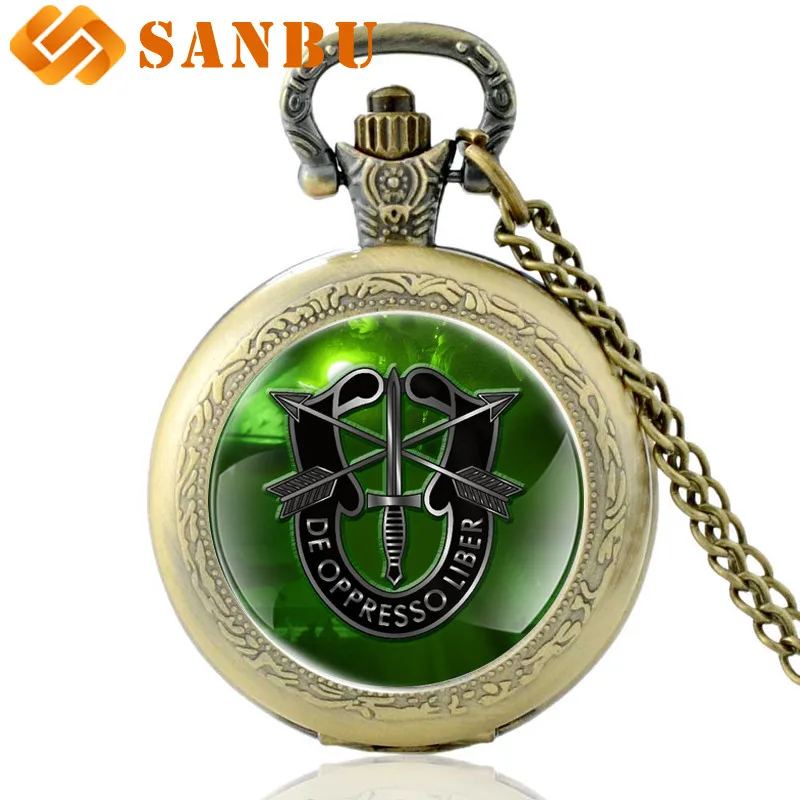 

Vintage Bronze United States Special Forces Quartz Pocket Watch Retro Men Women DE Ppress Liber Pendant Necklace Clock Gift
