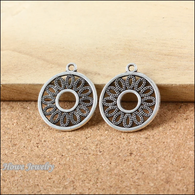 90 шт. винтажный круглый полый кулон античная серебряная подвеска сделай сам